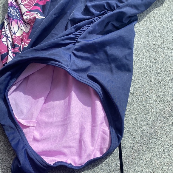 English brand Debenhams floral strapless swimsuit size 14 purple pink white - Picture 3 of 6